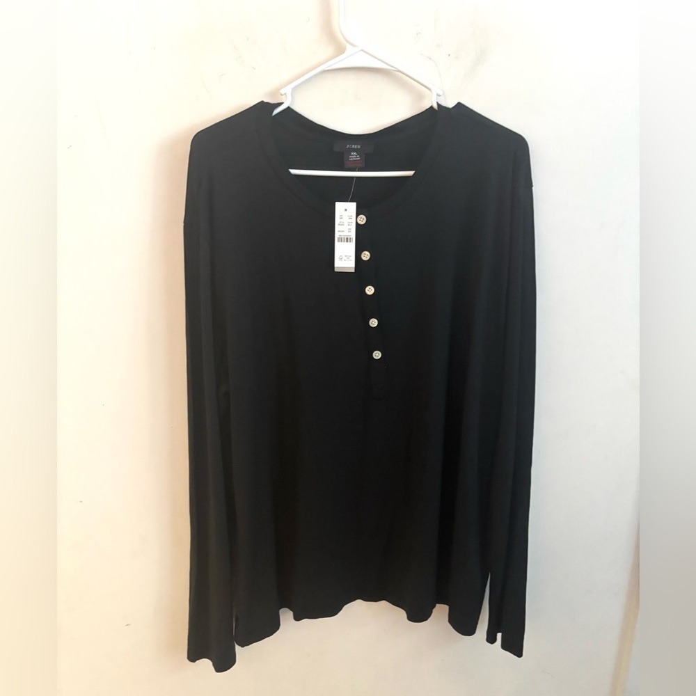 J.Crew Women’s Eco Dreamiest Henley Pajama Top Long sleeve Black XXL Comfy Cozy